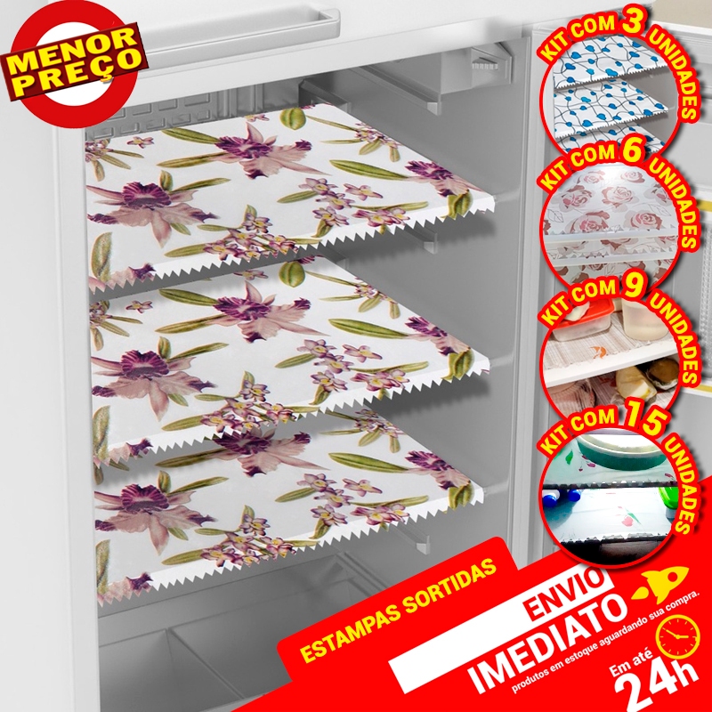 Jogo de Forro P/ Forrar Prateleira de Geladeira Toalhas PE Diversas Estampas Kit C/ 3/ 6/ 9 12 e 15