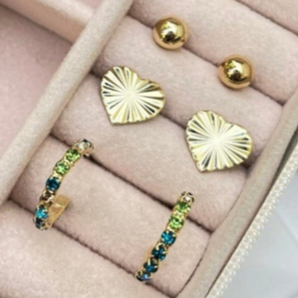 Brincos Femininos Trio Folheado Dourado Argolinha Diversos Modelos - acessórios femininos