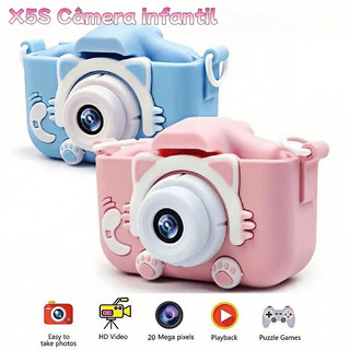 Mini Câmera Infantil Mini Recarregável Com Capa Video Jogos Fotos
