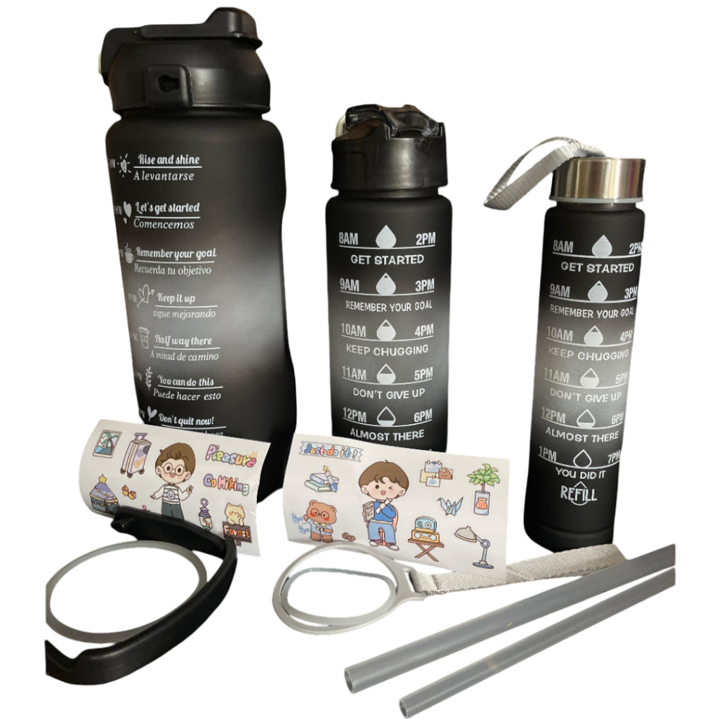 Garrafa Squeeze Motivacional com Canudo – [2 Litros / 900mL / 300mL] – Colorida e Estilosa em Oferta na Shopee