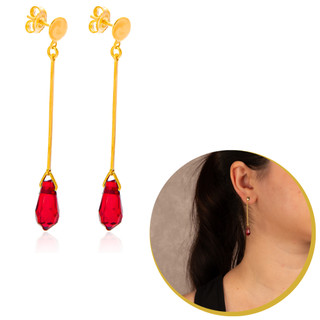 Brincos Pendurados Com Pedra Zircônia Gota Vermelha Feminino