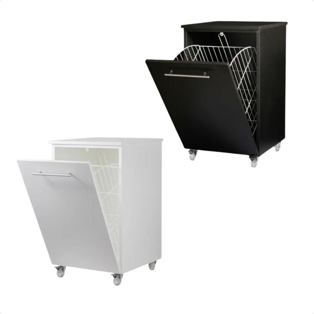 Cesto De Roupas Mdf Branco Aramado/basculante PRETO  BRANCO