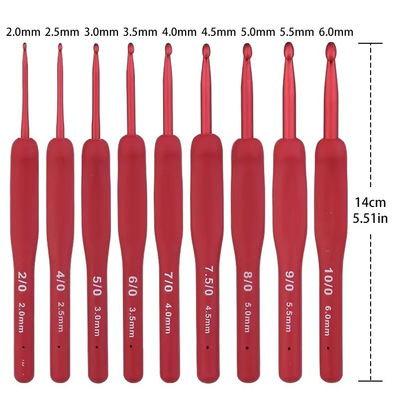Kit 9 Agulhas de Crochê Cabo Emborrachado soft Ergonomico de Silicone