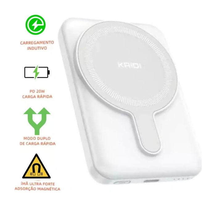 Carregador Power Bank 5000 Mah KAIDI Portátil Indução e Portatil PREMIUM  - Branco