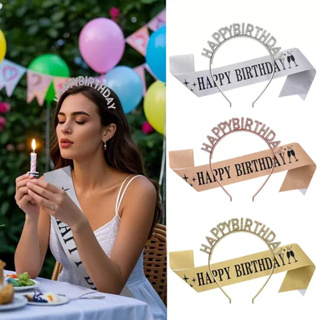 Kit Faixa Tiara  Conjunto Feliz Aniversário Tema Decoração Bandana Banner Festa Presente em Oferta na Shopee