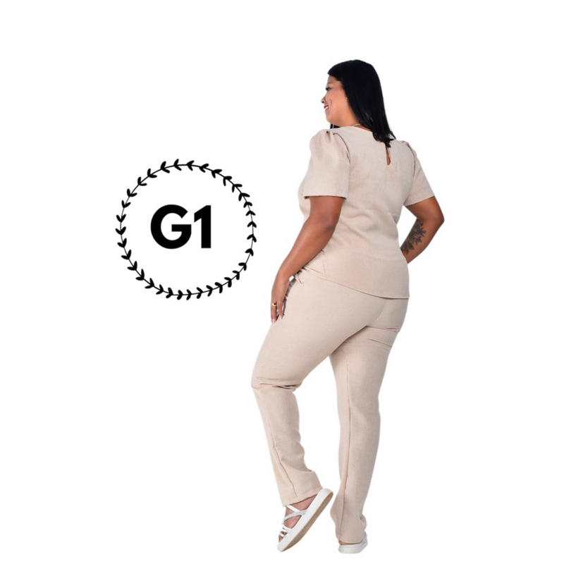 Conjunto Feminino Casual Sofisticado De Blusa Calça de Linho Roupa Feminina Uniforme scrub Enfermagem Estética