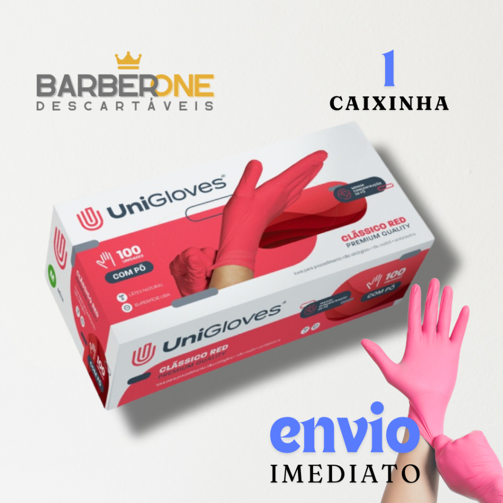 LUVAS DE LATEX COM POUCO TALCO UNIGLOVES CLASSICO RED - CAIXINHA COM 100 UNIDADES em Oferta na Shopee