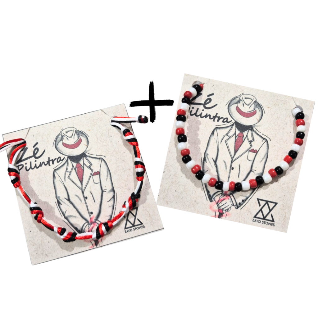 Kit 2 Pulseiras Zé Pilintra sete nós Kaballah e Miçanga Vermelho Preto Branco em Oferta na Shopee