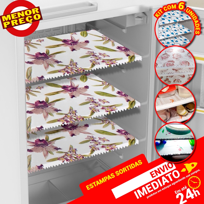 Kit Com 6 Forros Para Forrar Prateleira de Geladeira Jogo de Toalhas PE Diversas Estampas
