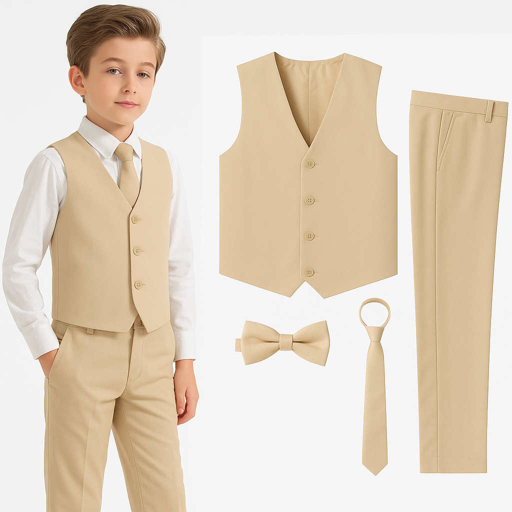 Conjunto Infantil Social Menino Festa 5 Peças  Bege Claro em Oferta na Shopee