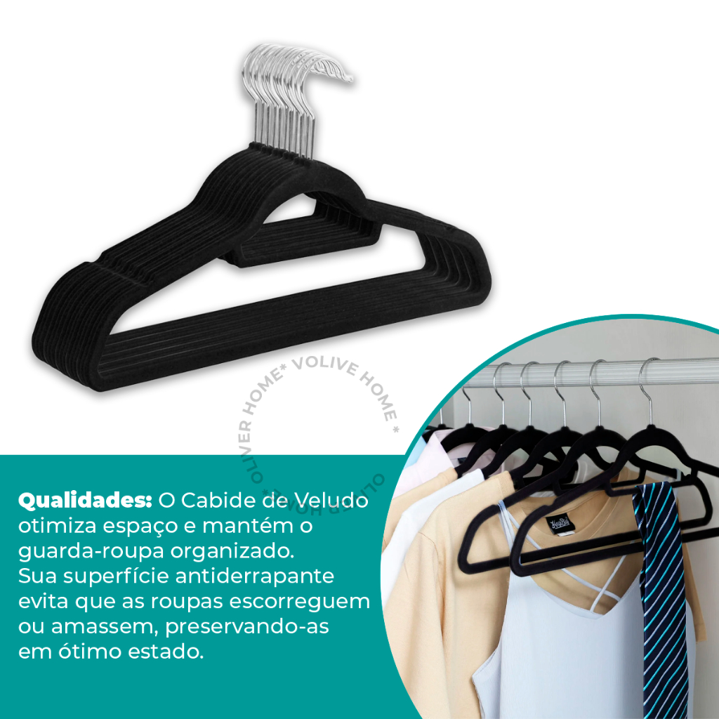 Kit Cabides Veludo Para Roupas Adulto 50 Unidades Fino Resistente — imagem 2 de 2