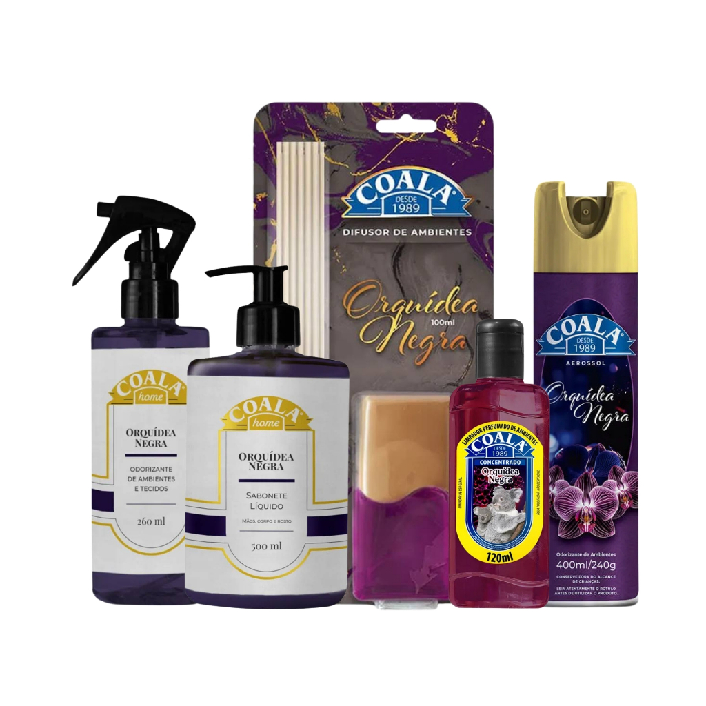Kit Coala Orquídea Negra Spray Difusor Sabonete Aerosol E Limpador