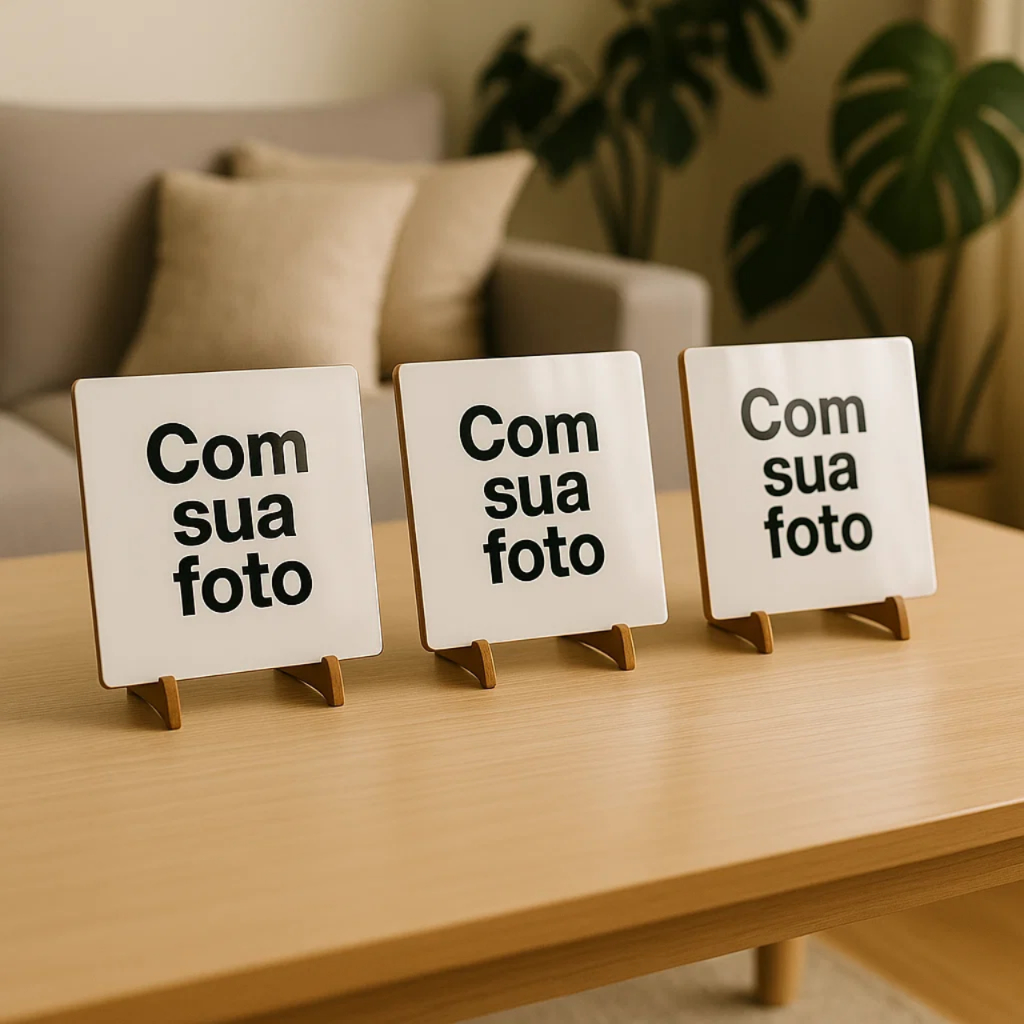 Kit 3 Quadros Personalizados 20x20 MDF com Suporte | Com sua Foto | Decoração Criativa e Presente Especial