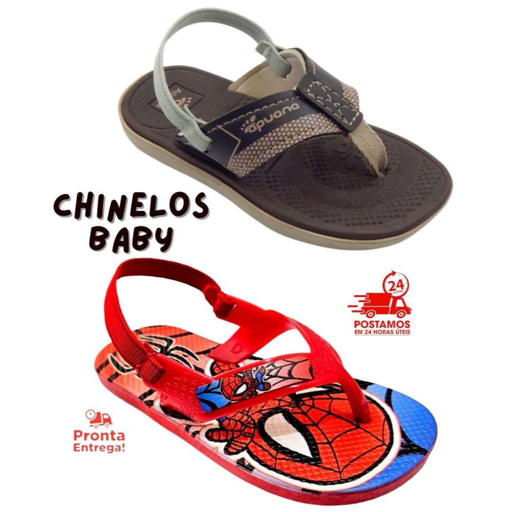 Kit 2 Pares Chinelo Baby Masculino Elástico Herois + Chinelo Baby Menino Elástico Atrás em Oferta na Shopee