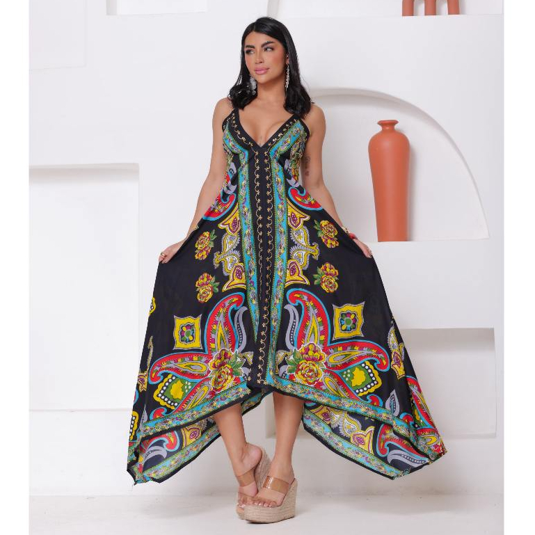 Vestido Longo indiano Estampado ponta