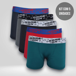 Kit 5 Cuecas Boxer Infantis Lisas Com Elástico Bordado Forro 100% Algodão Box Masculina