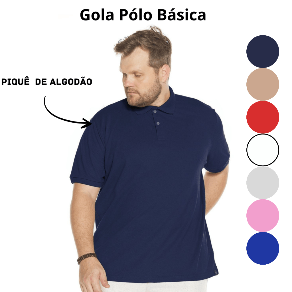 Camisa Polo Masculina Piquê Manga Curta Plus Size 505304-A em Oferta na Shopee