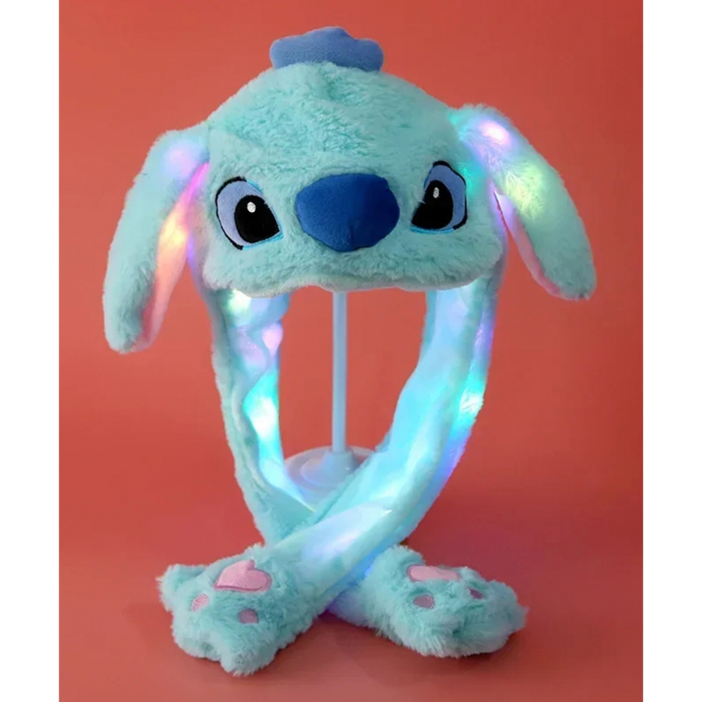 TOUCA LED MEXE ORELHINHAS MENINO DO STITCH PELUCIADA / GORRO LED LEVANTA ORELHAS INFANTIL DO STITCH