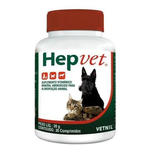 Hepvet 30 Comprimidos Vetnil Suplemento Cães E Gatos