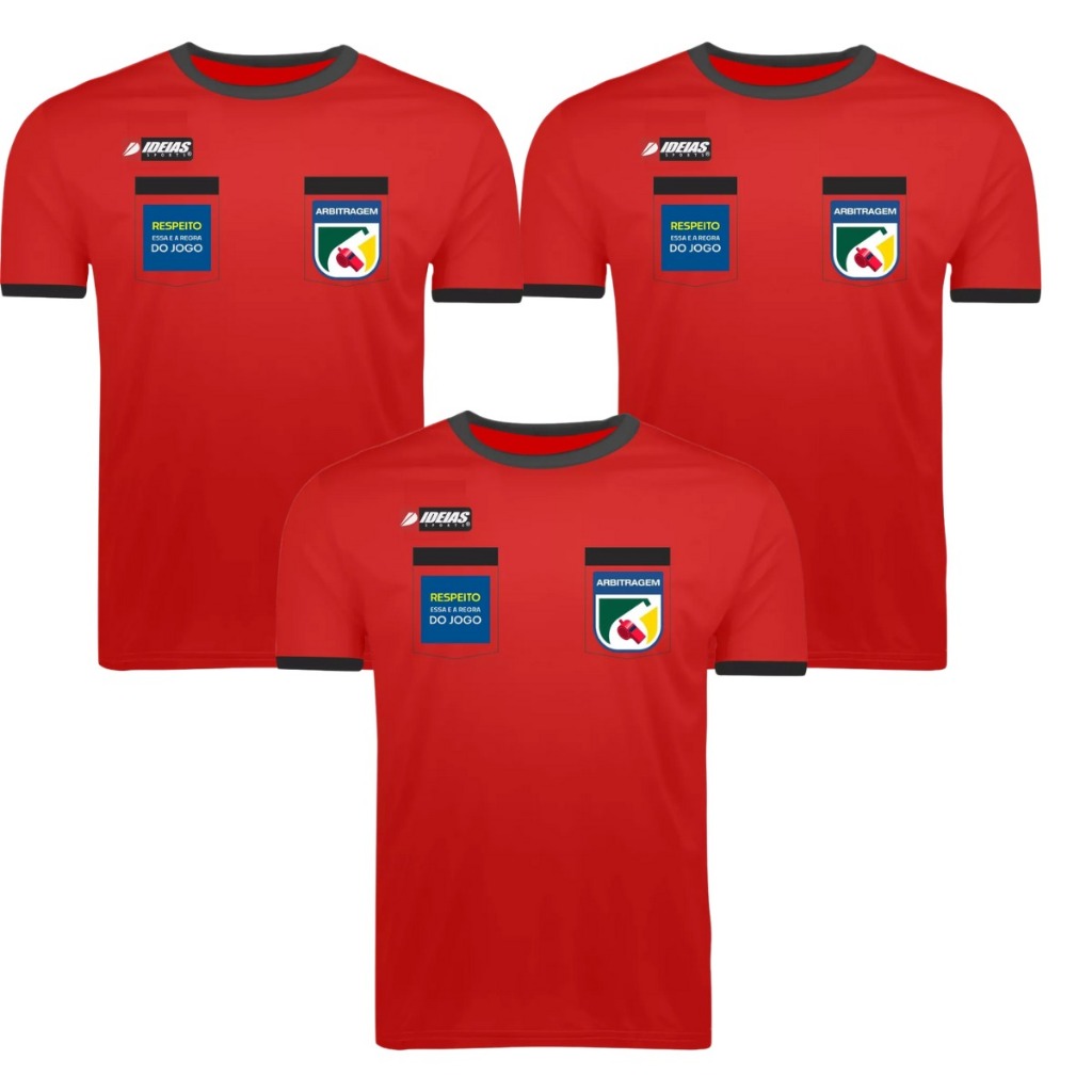 Kit 3 Camisas Arbitro Arbitragem Vermelha  Futebol Esporte