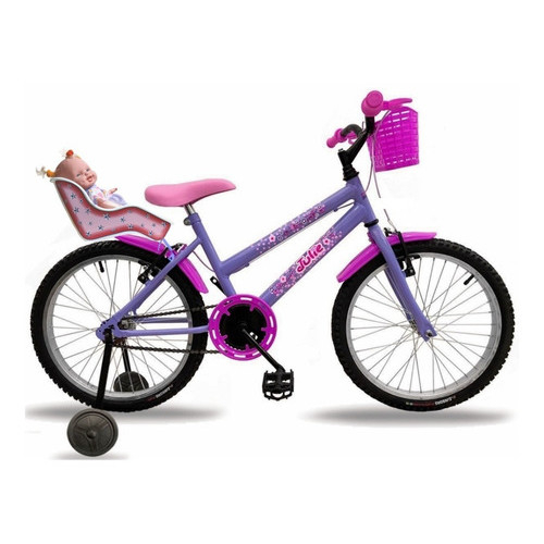 Bicicleta Infantil Feminina Lilás Aro 20 Cadeirinha + Boneca