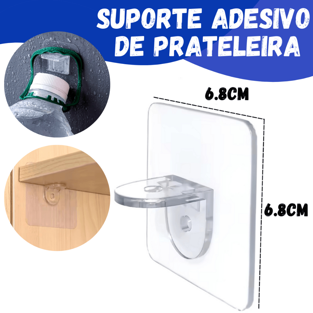 Suporte Reforçado Adesivo Prateleira Transparente Mão Francesa Cantoneira em Oferta na Shopee