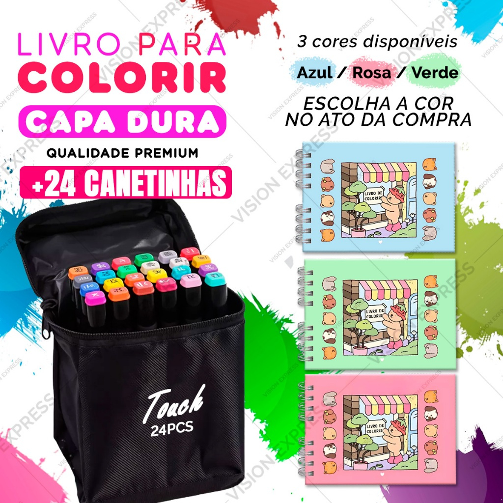 Livro De Colorir Bobbie Guds Capa Dura 55 Páginas ou Kit de 24 Canetinha + Caderno Bob Goo...