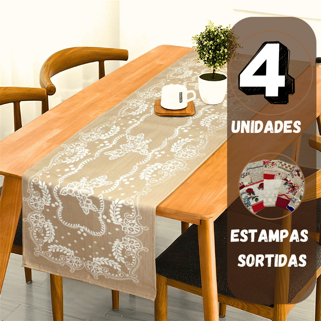 kit c/ 4 peças Caminho de Mesa 0,40x1,45 Estampas Sortidas em Oferta na Shopee