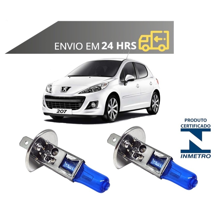 Lâmpada farol alto Peugeot 207 de 2007 a 2015 Super Branca 8500k H1