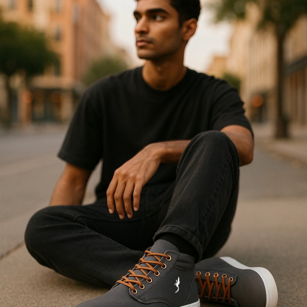 Tênis Sapatenis Masculino Cano Alto em Lona Leve Com Boné Preto + Relógio Digital do 37 ao 46