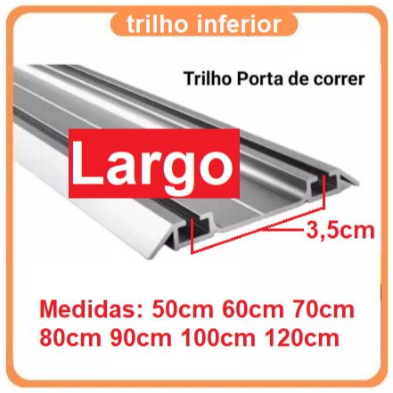 Trilho inferior alumínio porta de correr largo 90cm 100cm e 120cm guarda roupa fechamento de pia