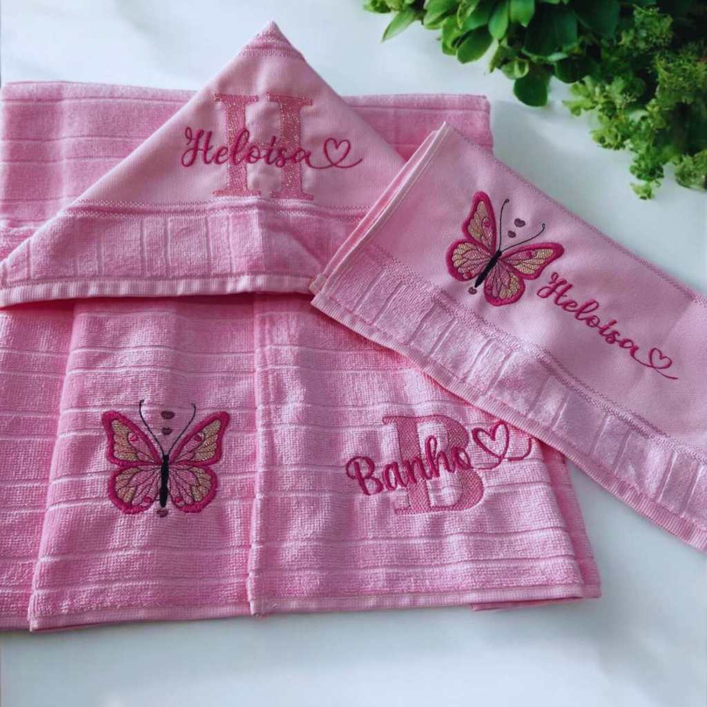 Kit Toalha Banho C/Capuz Personalizada Bordado Letra Inicial Nome+Toalhinha Boca