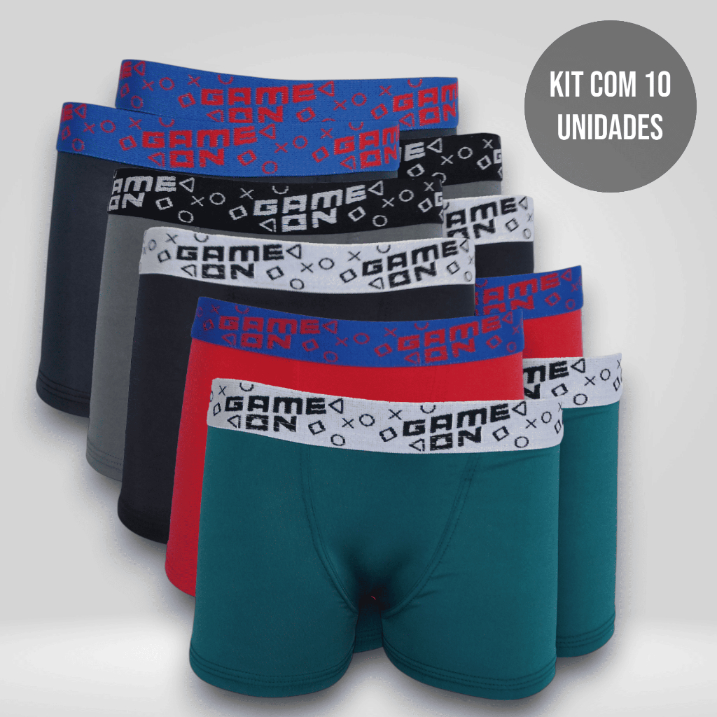 Kit 10 Cuecas Boxer Infantis Lisas Com Elástico Bordado Forro 100% Algodão Box Masculina