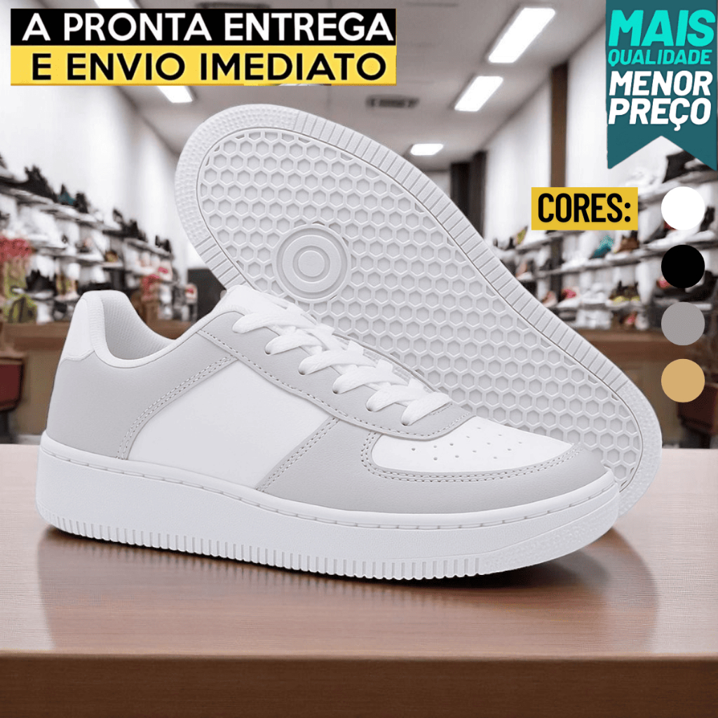 Tenis Feminino Inverno Frio Cinza Branco 34 Ao 43 Super Macio e Confortável Relampago