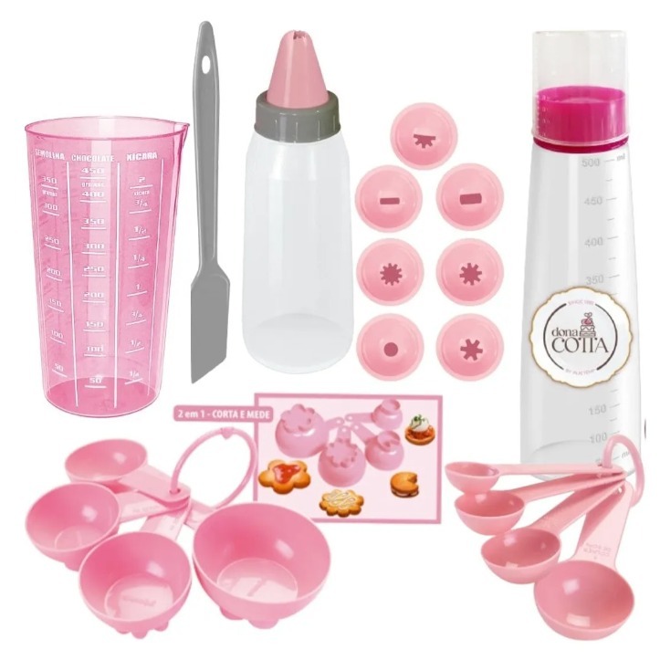 Kit Confeiteiro Da Chef 19 Peças = Bisnaga Umedecedora + Bico Decorador + Copo e Colheres de Medidas