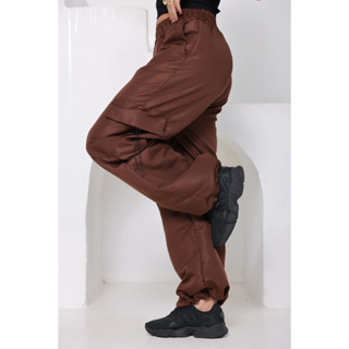 Calça  Parachute Feminina Tactel Cargo Cintura Alta Bolsos Largos Stretwear Moda Casual Oversized em Oferta na Shopee