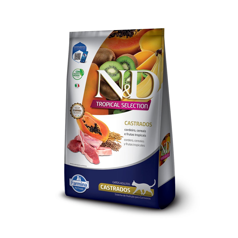 Ração ND Tropical Selection Sabor Cordeiro para Gatos Adultos Castrados 7Kg