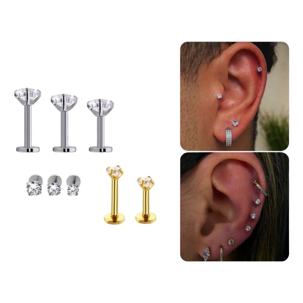Piercing Ponto de Luz Orelha Hélix Trágus 6mm 8mm 10mm em Oferta na Shopee