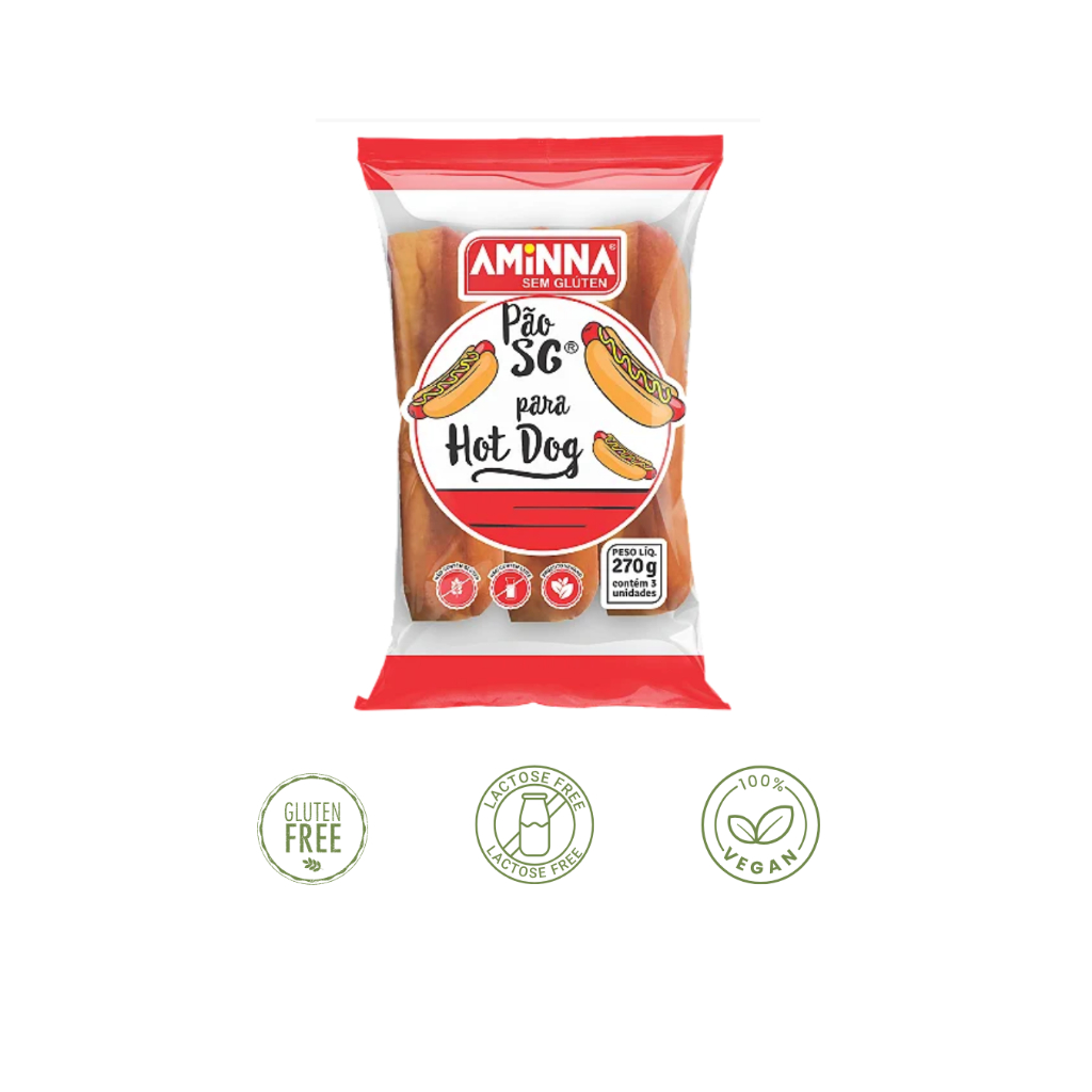 PÃO PARA CACHORRO QUENTE, SEM GLÚTEN, 270G - AMINNA