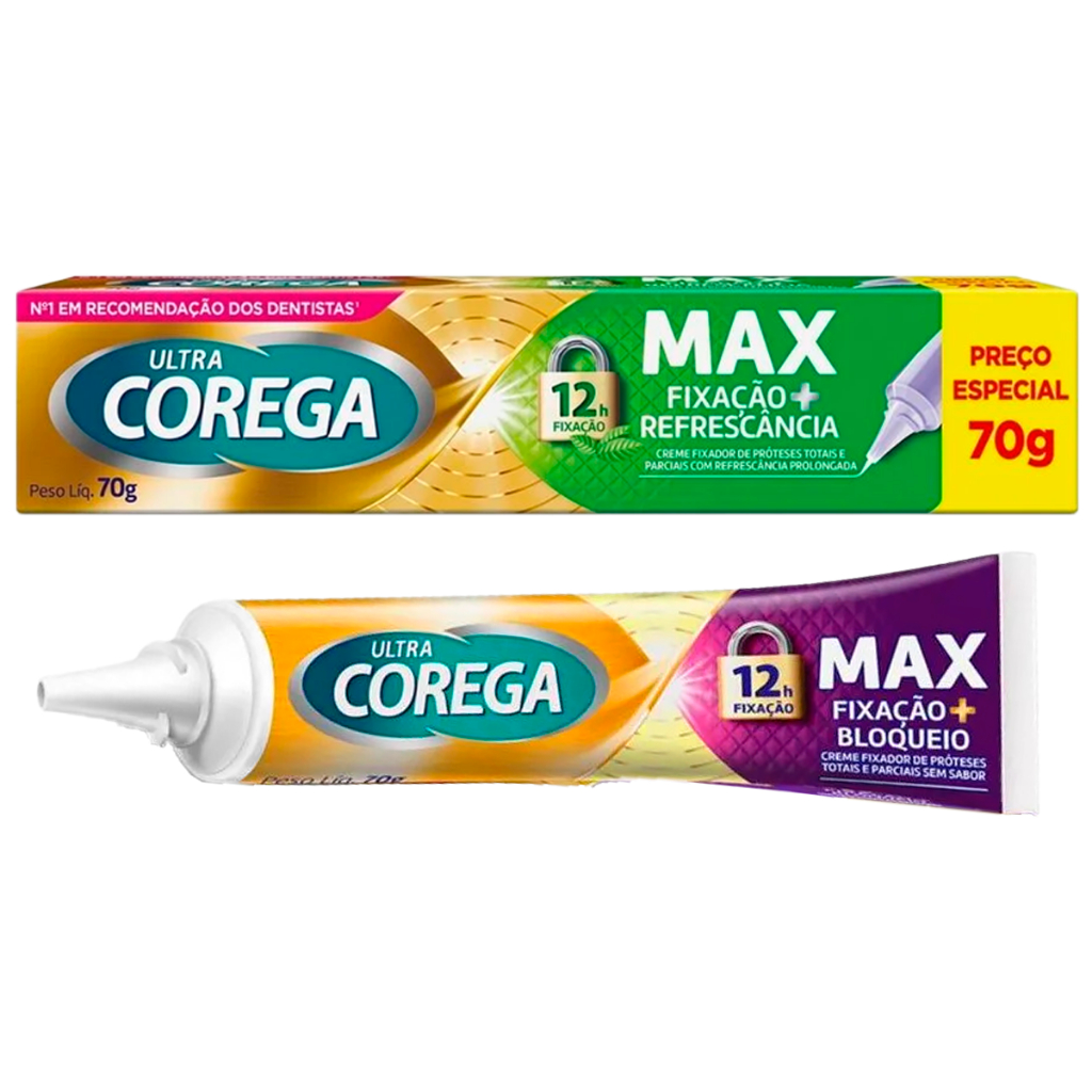 Ultra Corega Creme Sabor Menta e Sem Sabor 68g/70g Creme Fixador Dentadura