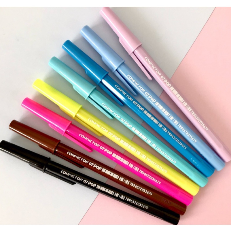 Caneta Compactor POP Ponta Fina 0.7mm Tons Pastel Prata Ouro - Escrita Azul