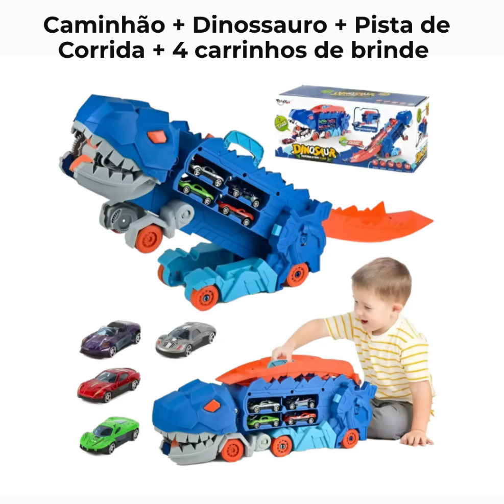 Caminhão de brinquedo grande Dinossauro com pista de carrinho de corrida T-rex  brinquedos de menino