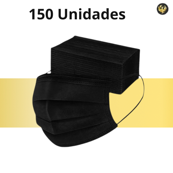 Kit 150 Máscara Descartável Tripla Camada PRETA