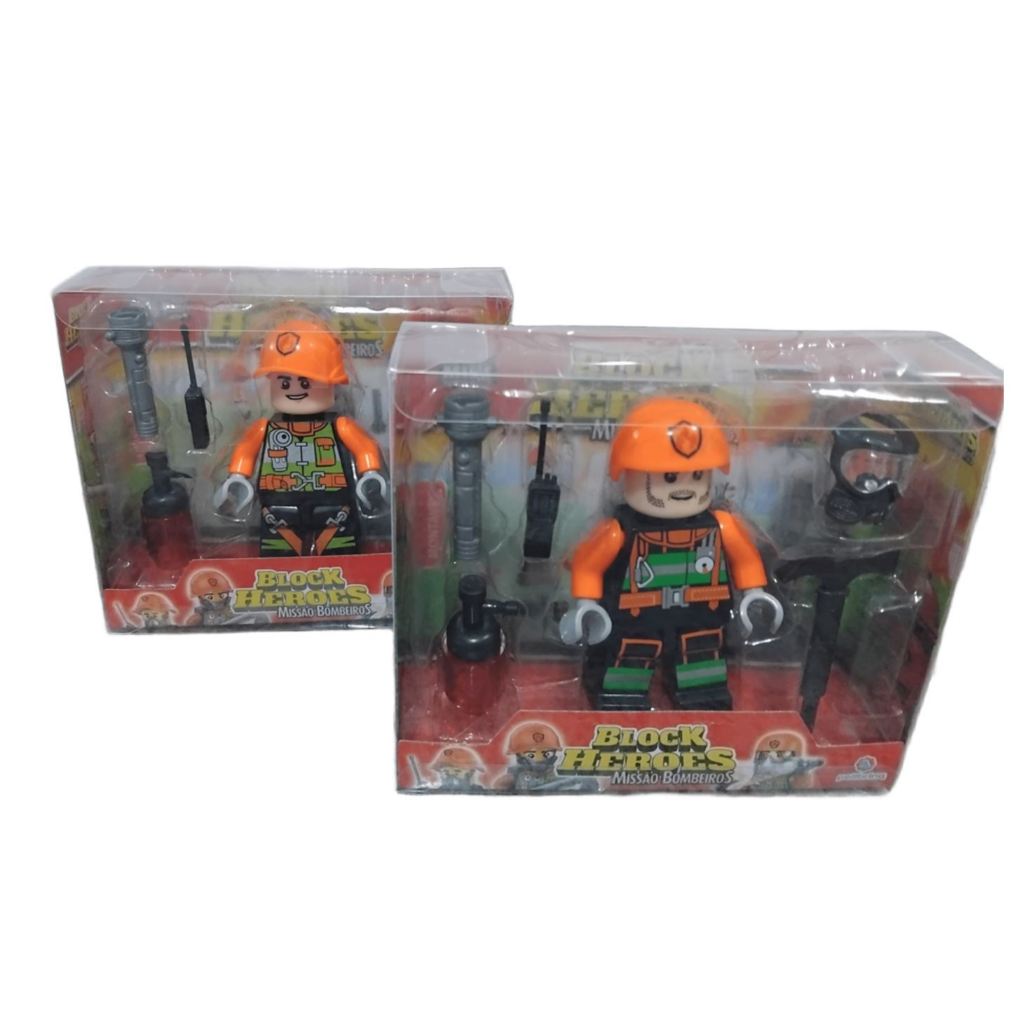 Brinquedo Boneco Block Heroes Bombeiros Missão Resgate | Brinquedo Colecionável Infantil Bloco De Montar Menino