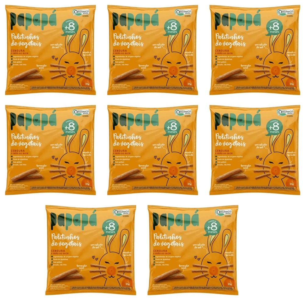 Biscoito Papapá Cenoura E Grão De Bico 20g Orgânico Kit 8 Un