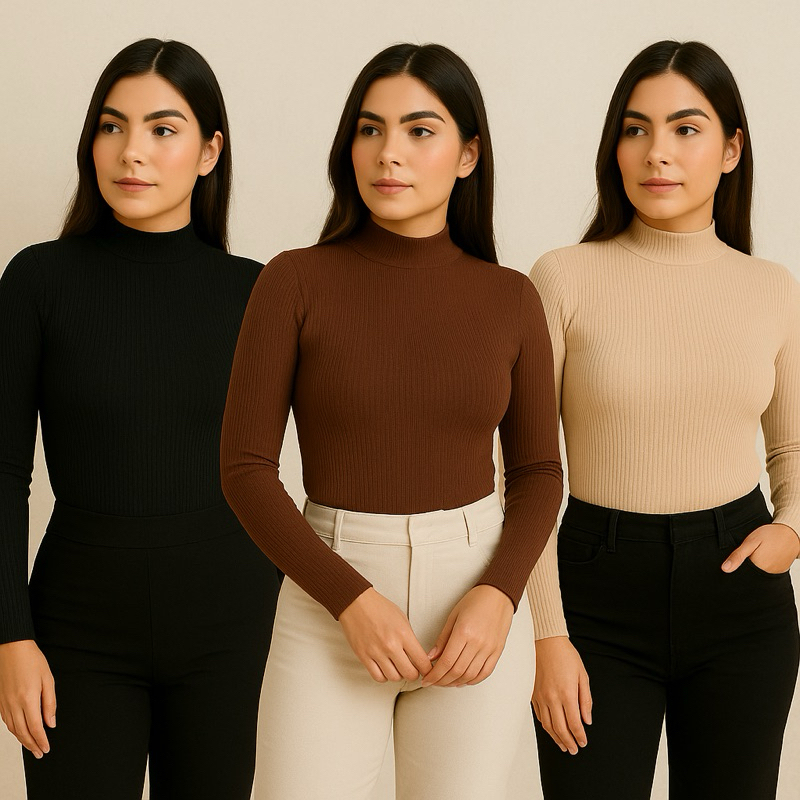 KIT 3 Blusa Térmica Feminina Manga Longa Cacharrel Gola Alta Flanelada Segunda Pele Invern...