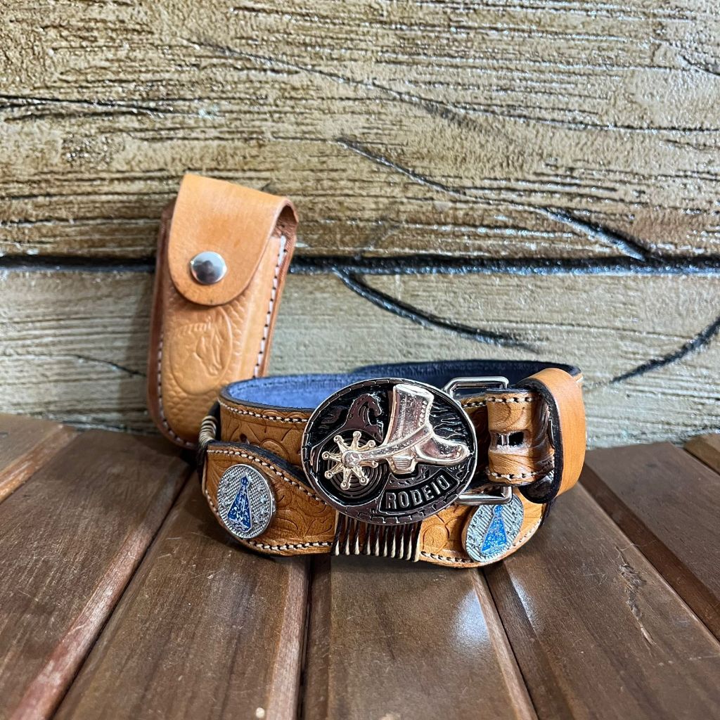 Cinto Infantil de Nossa Senhora Aparecida + Bainha de Canivete de Cavalo Couro Qualidade em Oferta na Shopee