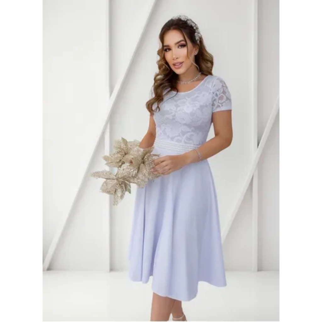 Vestido De Noiva Civil Simples Casamento Civil Midi M. Curta em Oferta na Shopee