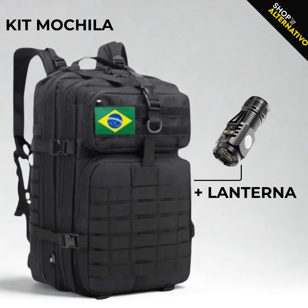 Kit Mochila Militar 50 litros Assalt Tática Lanterna Led Masculina Feminina Impermeável