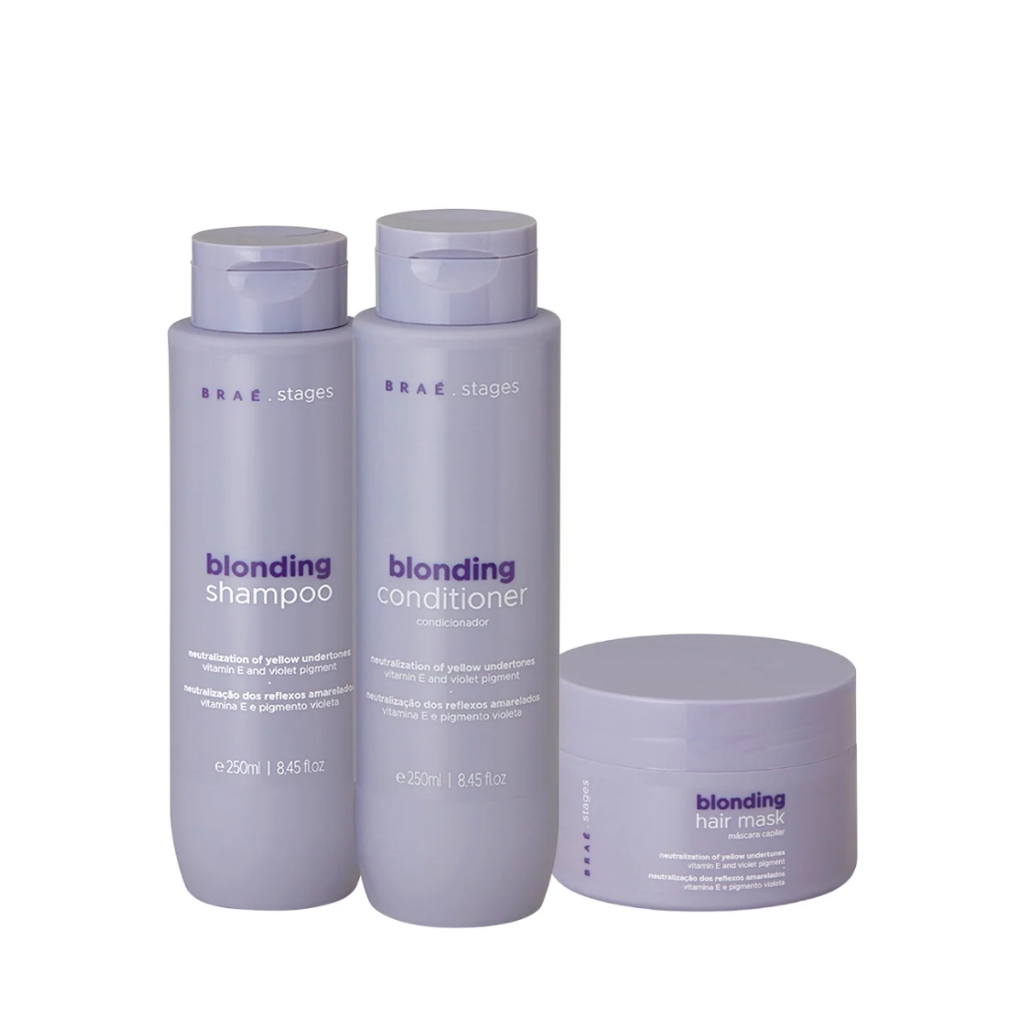 Kit Braé Stages Blonding Completo – Shampoo + Condicionador + Máscara Matizadora 200g